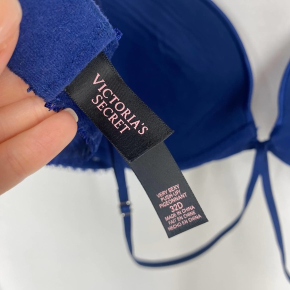 Victoria's Secret Very Sexy Push Up Bra Blue Black Lace Strappy Underwire 32D - Picture 7 of 8